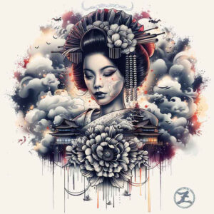 geisha-hairpin – tattoo design ideas free ai generated – neotraditional-rich-shading – for-back-shoulder – Gallery: geisha-inkby-ai