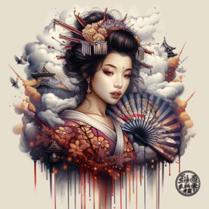 geisha-in-delicate-style-for-men – tattoo design ideas free ai generated – neotraditional-intricate-shading – for-sternum – Gallery: geisha-inkby-ai