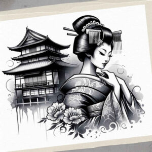 geisha-in-motion – tattoo design ideas free ai generated – neotraditional-dynamic-linework – for-upper-arm – Gallery: geisha-inkby-ai