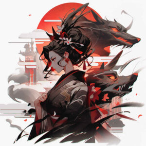 geisha-in-motion – tattoo design ideas free ai generated – neotraditional-textured-fills – for-lower-back – Gallery: geisha-inkby-ai