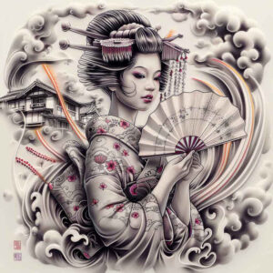 geisha-in-motion – tattoo design ideas free ai generated – realism-smooth-complexion – for-toe – Gallery: geisha-inkby-ai