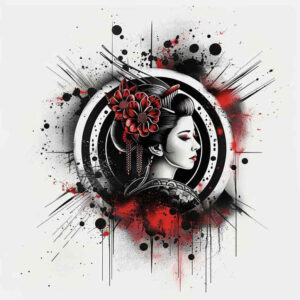 geisha-symbol – tattoo design ideas free ai generated – neotraditional-structured-design – for-stomach – Gallery: geisha-inkby-ai