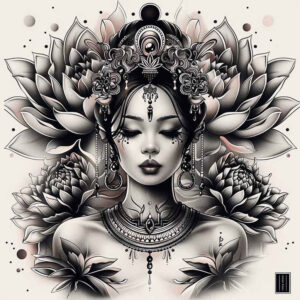 geisha-tattoo-design – tattoo design ideas free ai generated – realism-realistic-dimension – for-ankle – Gallery: geisha-inkby-ai