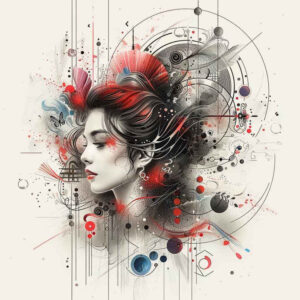 geisha-with-fan – tattoo design ideas free ai generated – realism-highlighted-contrast – for-sternum – Gallery: geisha-inkby-ai