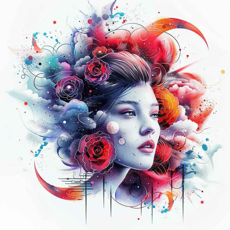 geisha-with-fan – tattoo design ideas free ai generated – realism-inner-glow – for-ankle – Gallery: geisha-inkby-ai