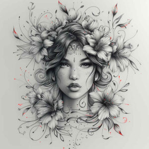 geisha-with-fan – tattoo design ideas free ai generated – surrealism-displaced-objects – for-spine – Gallery: geisha-inkby-ai