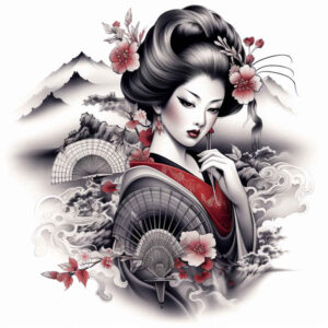 geisha-with-line – tattoo design ideas free ai generated – realism-clean-whites – for-temple – Gallery: geisha-inkby-ai