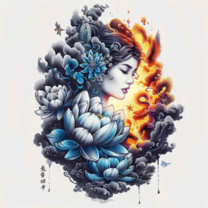 geisha-with-line – tattoo design ideas free ai generated – surrealism-ethereal – for-fingers – Gallery: geisha-inkby-ai