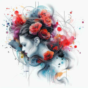 geisha-with-lines – tattoo design ideas free ai generated – neotraditional-contoured-forms – for-lower-back – Gallery: geisha-inkby-ai