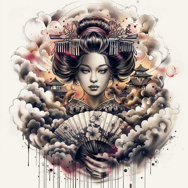 geisha-with-ornamentation – tattoo design ideas free ai generated – neotraditional-subtle-highlights – for-lower-arm – Gallery: geisha-inkby-ai