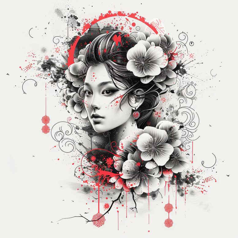 geisha-with-shading – tattoo design ideas free ai generated – neotraditional-bold-highlights – for-hand – Gallery: geisha-inkby-ai