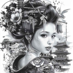 geisha-with-shading – tattoo design ideas free ai generated – neotraditional-modern-classic – for-scapula – Gallery: geisha-inkby-ai