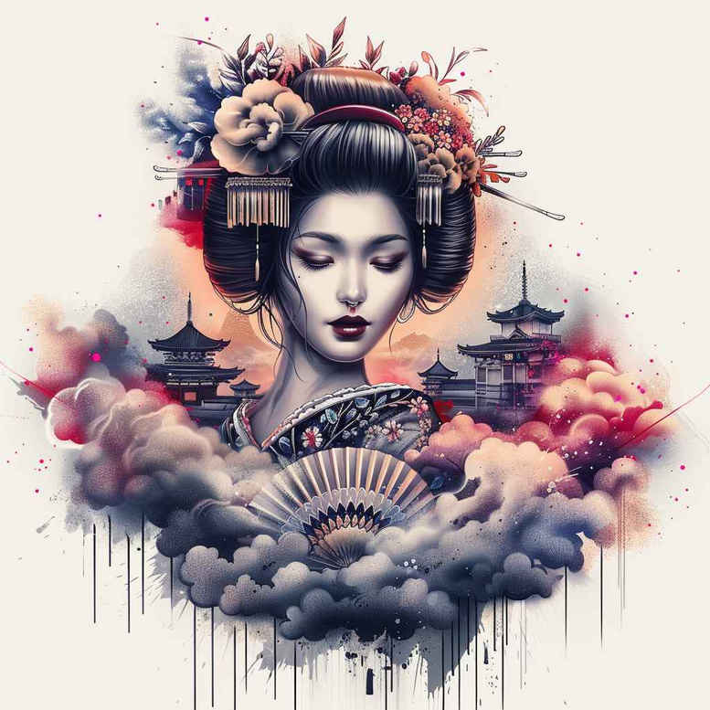 japanese-motif – tattoo design ideas free ai generated – neotraditional-defined-outlines – for-sternum – Gallery: geisha-inkby-ai