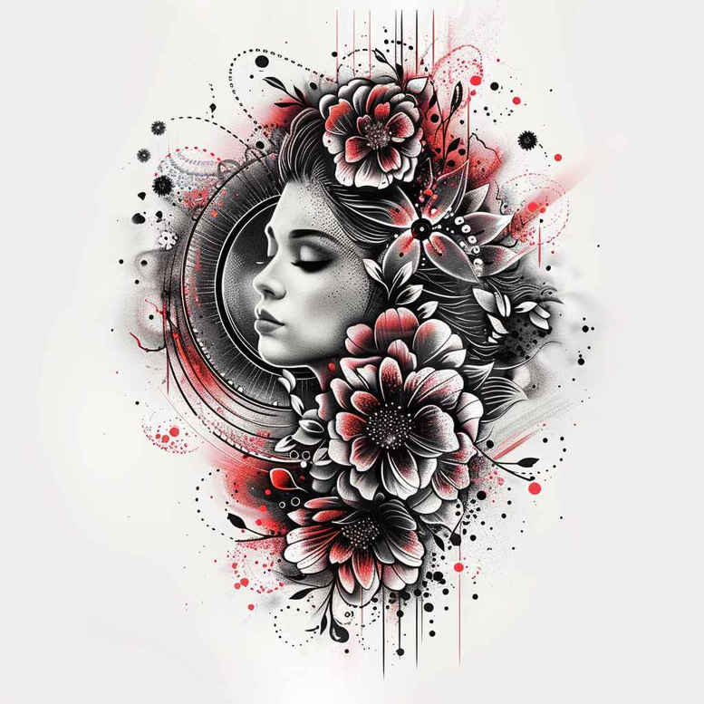 japanese-motif – tattoo design ideas free ai generated – realism-soft-transitions – for-knee – Gallery: geisha-inkby-ai