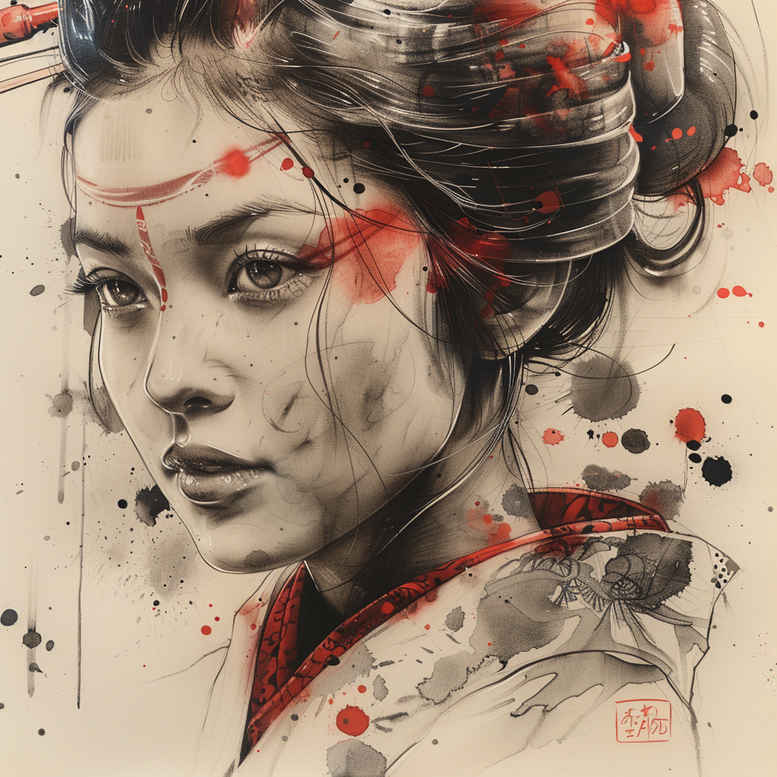 japanese-motif-tattoo – tattoo design ideas free ai generated – neotraditional-layered-fill – for-hip – Gallery: geisha-inkby-ai