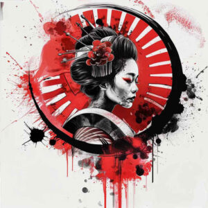mysterious-geisha – tattoo design ideas free ai generated – realism-realistic-contrast – for-thigh – Gallery: geisha-inkby-ai