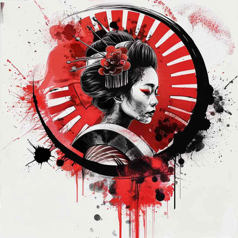 mysterious-geisha – tattoo design ideas free ai generated – realism-realistic-contrast – for-thigh – Gallery: geisha-inkby-ai