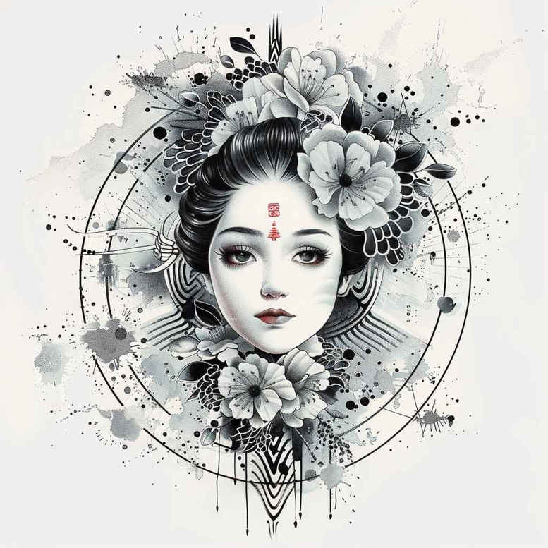 geisha tattoo design ideas Realism realistic color artistic detail for ankle
