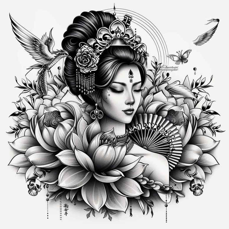 geisha tattoo design ideas realistic movement artistic detail meaning strength