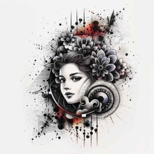 geisha tattoo design ideas Surrealism imperfect symmetry cultural symbol of endurance