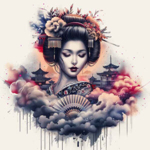 geisha tattoo design ideas Surrealism blurred boundaries delicate for elbow