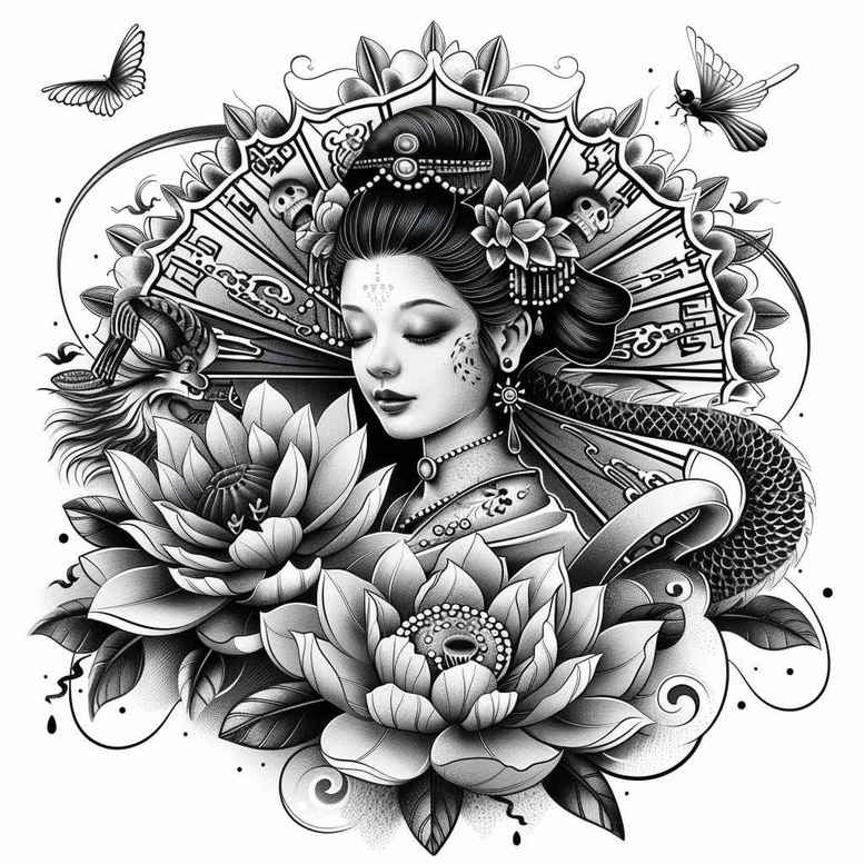 geisha tattoo design ideas hyper-detailed delicate for inner arm