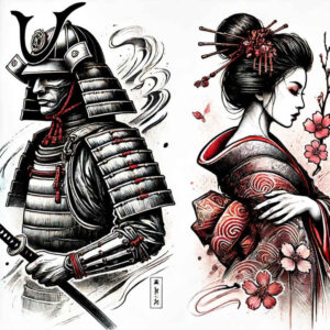 geisha tattoo design ideas drawing delicate shading for temple