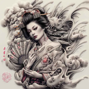 geisha tattoo design ideas ornamental delicate shading stands for strength