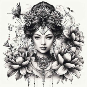 geisha tattoo design ideas strong outlines detailed faces for inner arm