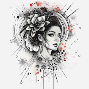 geisha tattoo design ideas Surrealism chromatic flux detailed faces for stomach