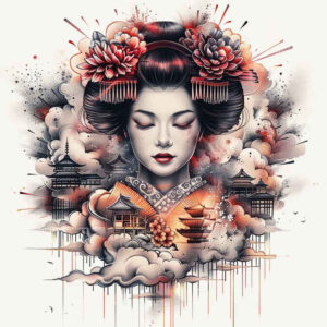geisha tattoo design ideas clean fill detailed faces symbolising endurance