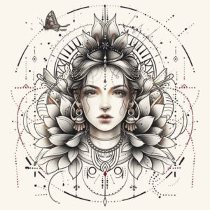 geisha tattoo design ideas Surrealism floating elements detailed hair for foot