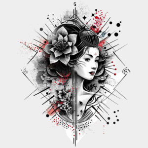 geisha tattoo design ideas bold highlights facial expression for upper chest