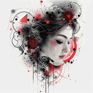 geisha tattoo design ideas fine-line facial expression for upper shoulder