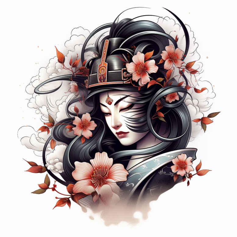 geisha tattoo design ideas 3D-rendered facial expression for wrist