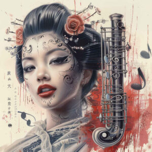 geisha tattoo design ideas Surrealism abstract forms floral motifs for upper chest