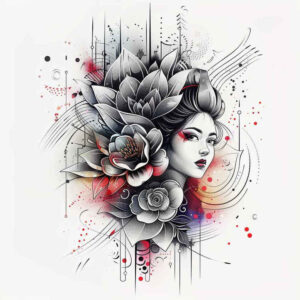 geisha tattoo design ideas Surrealism impossible forms floral motifs symbol of courage