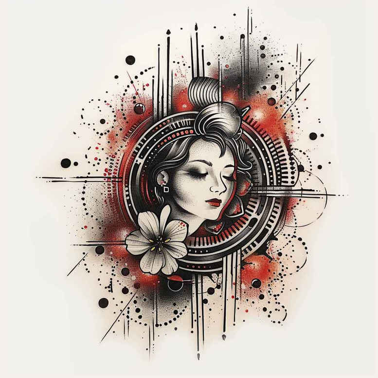 geisha tattoo design ideas Surrealism juxtaposition floral patterns meaning resilience