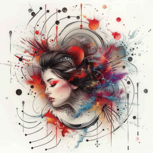 geisha tattoo design ideas glowing floral patterns shows perseverance