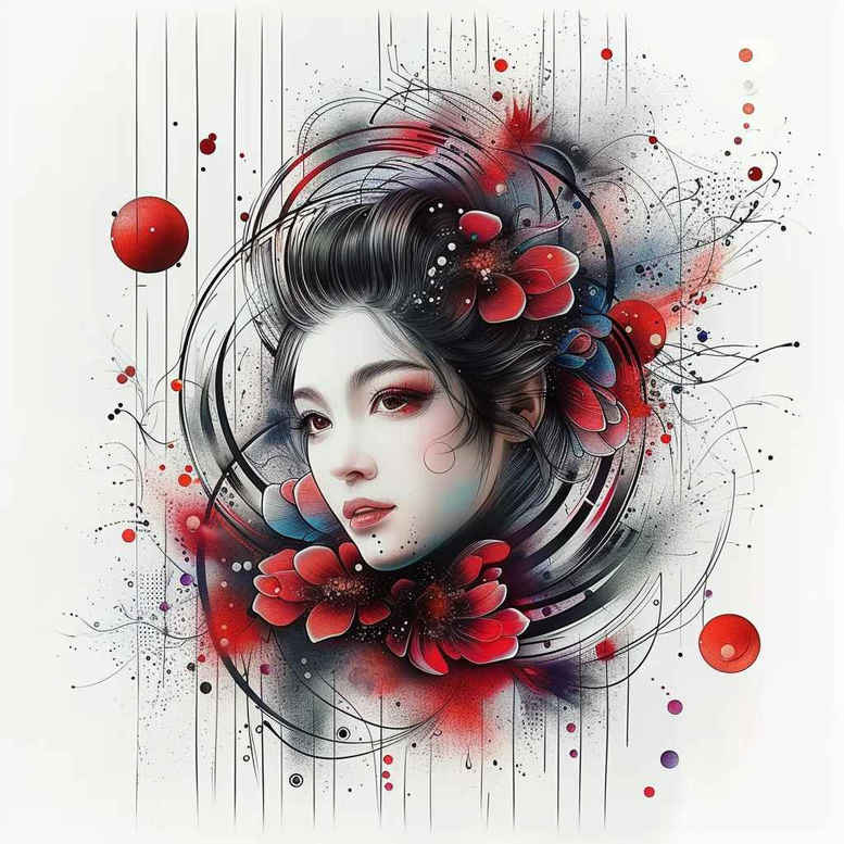geisha tattoo design ideas Realism reflective light graceful for spine