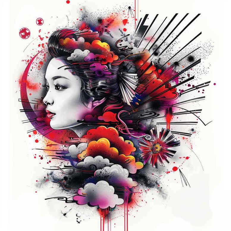 geisha tattoo design ideas rich blacks graceful posture for back shoulder