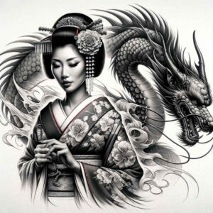 geisha tattoo design ideas strong outlines hair ornaments for chest