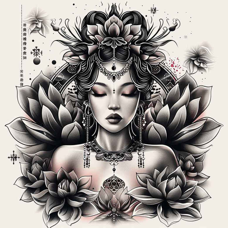 geisha tattoo design ideas classic composition hair ornaments for shoulder blade