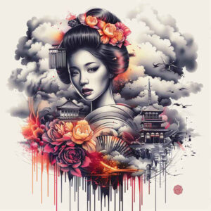 geisha tattoo design ideas fine-line hair ornaments for triceps