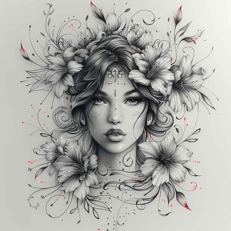geisha tattoo design ideas ethereal textures hair ornaments for upper thigh