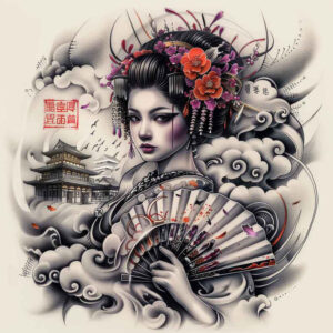 geisha tattoo design ideas decorative flourishes hair ornaments shows determination
