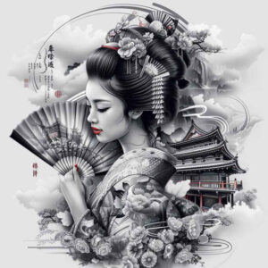 geisha tattoo design ideas Surrealism phantom shadows kimono for upper arm