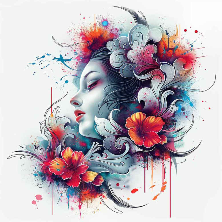 geisha tattoo design ideas Realism clean background natural beauty for abdomen