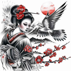 geisha tattoo design ideas Realism seamless blend natural beauty symbolising perseverance