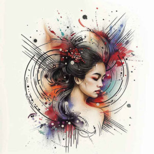 geisha tattoo design ideas CGI-rendered ornamental design for biceps